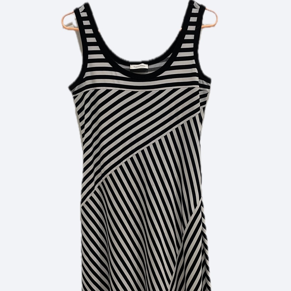 Calvin Klein Black & White Striped Sleeveless Maxi Dress π₯ - Size Medium - Picture 6 of 16